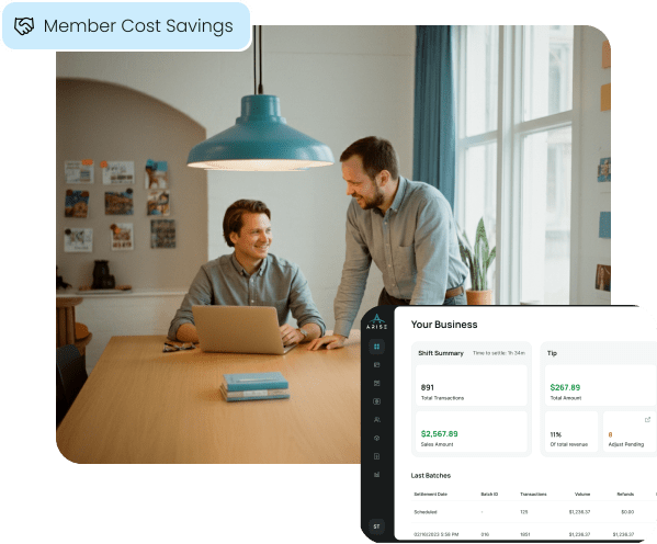 Two business owners, representing association members, who benefit from the cost savings and powerful reporting tools offered through the Aurora Payments partnership.