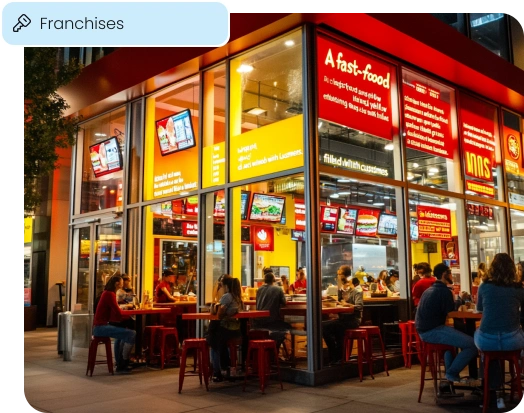 A modern fast-food franchise, illustrating the RISE CRM's tools for multi-location businesses.