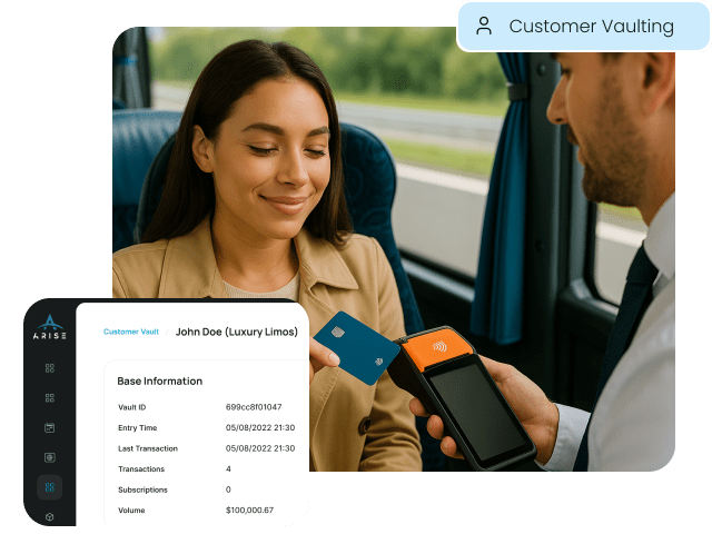 The ARISE Customer Vault securely stores a customer's payment information using network tokenization, enabling faster checkouts and recurring ecommerce payments.