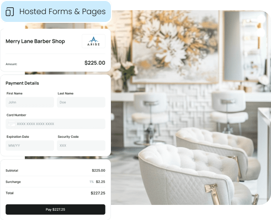 An example of a secure, hosted payment page for a barber shop, illustrating how businesses can easily accept ecommerce payments with Aurora Payments.