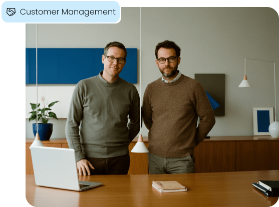Two business owners use Aurora Payments' tools for effective customer relationship management.