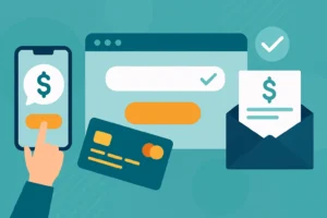 Infographic shows businesses using Payment Links for remote payments via text, email, and online.