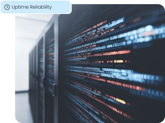 A row of secure server racks in a data center, symbolizing the high uptime and reliability of the payment platform's infrastructure.