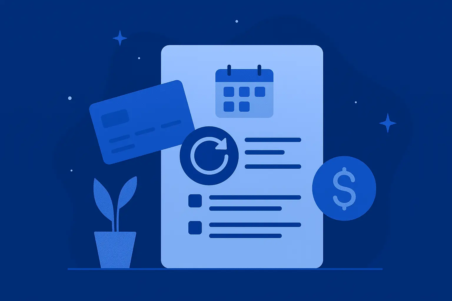 Infographic shows recurring payments automatically billed to a card for subscriptions/memberships.