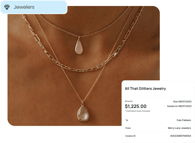 A digital invoice for a high-value jewelry purchase, illustrating how Zero Cost Processing helps jewelers eliminate costly credit card fees.