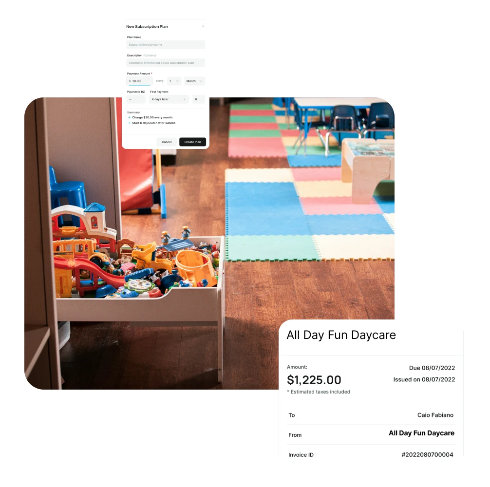 Daycare classroom with Aurora software for recurring membership and tuition payments.