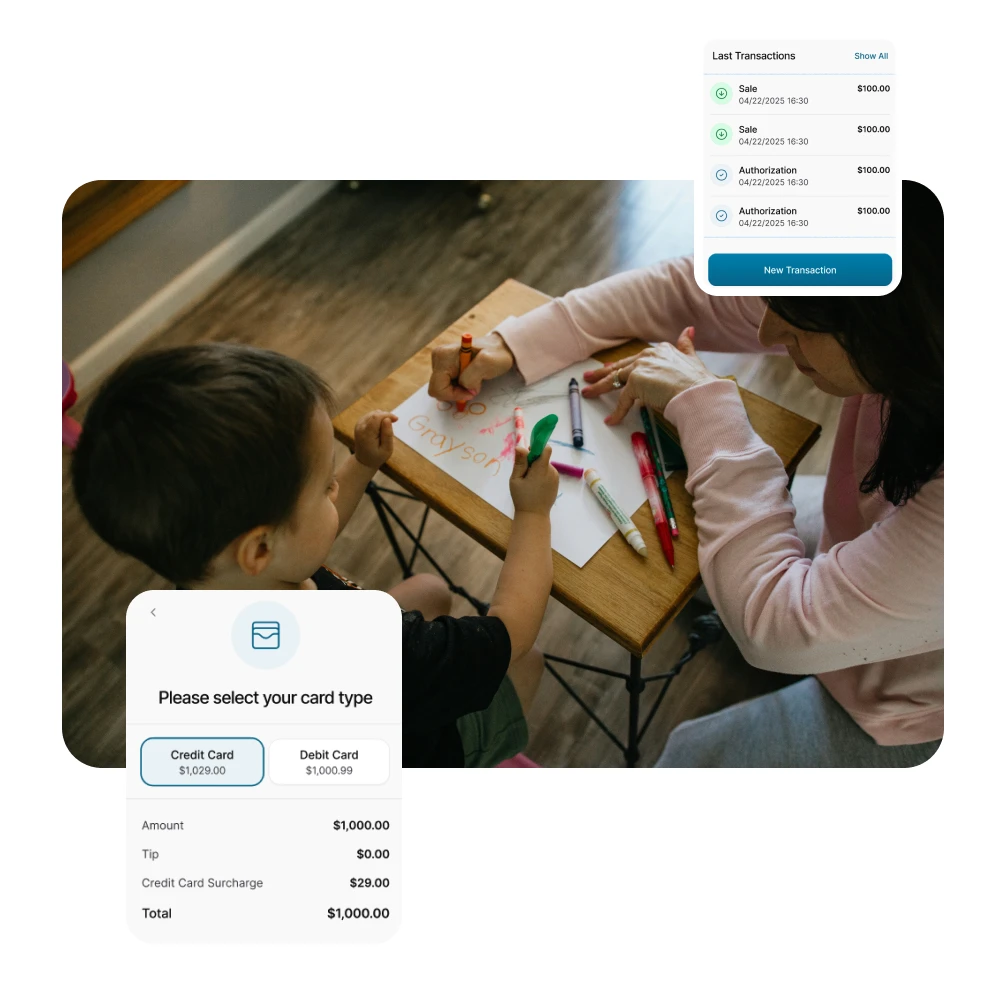 ARISE child care billing with zero cost processing for secure tuition and daycare payments.