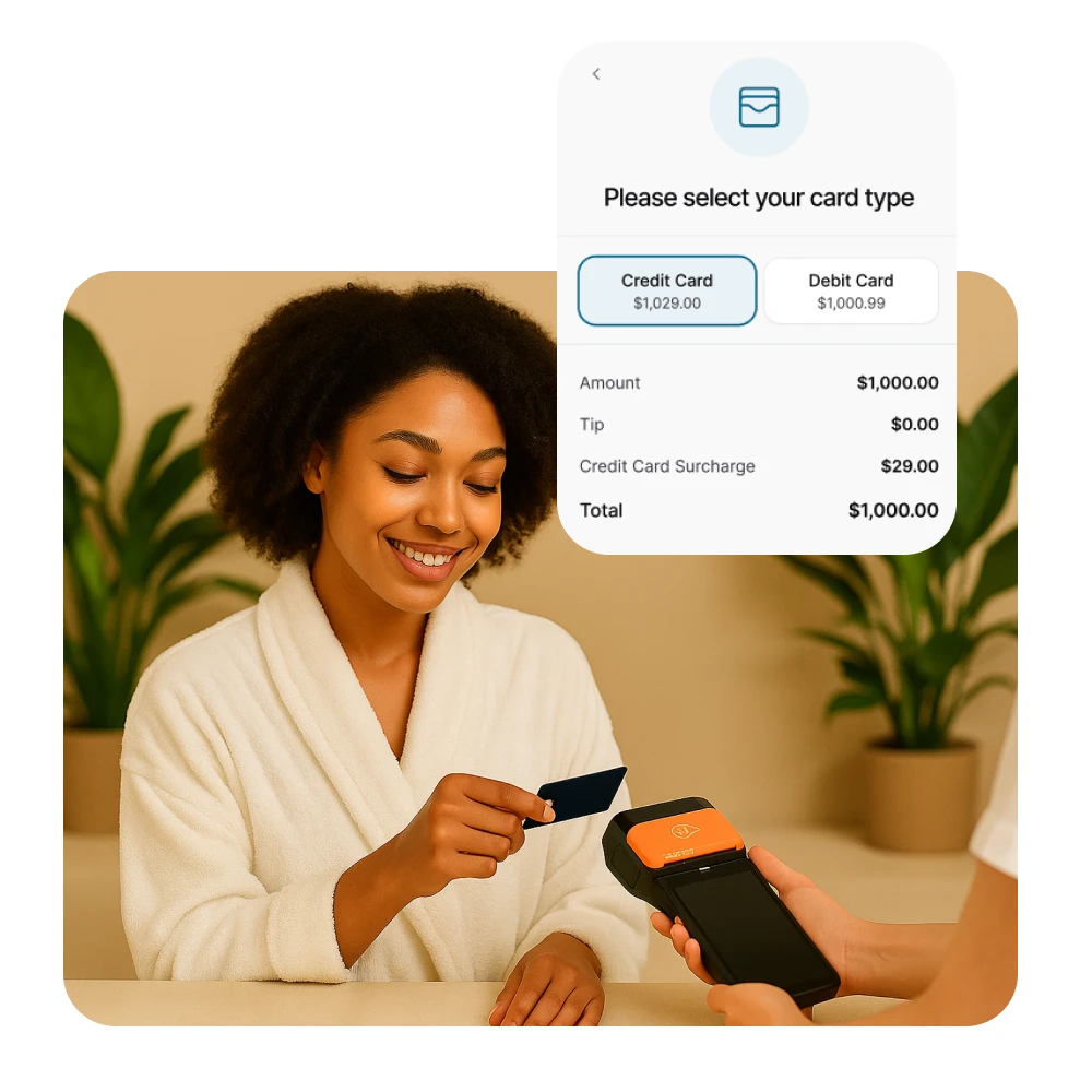 ARISE wellness and fitness POS system for secure in-person credit and debit card payments.