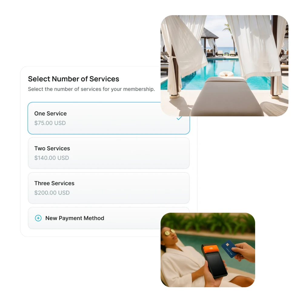 Aurora wellness recurring billing for spa memberships and fitness studio subscriptions.