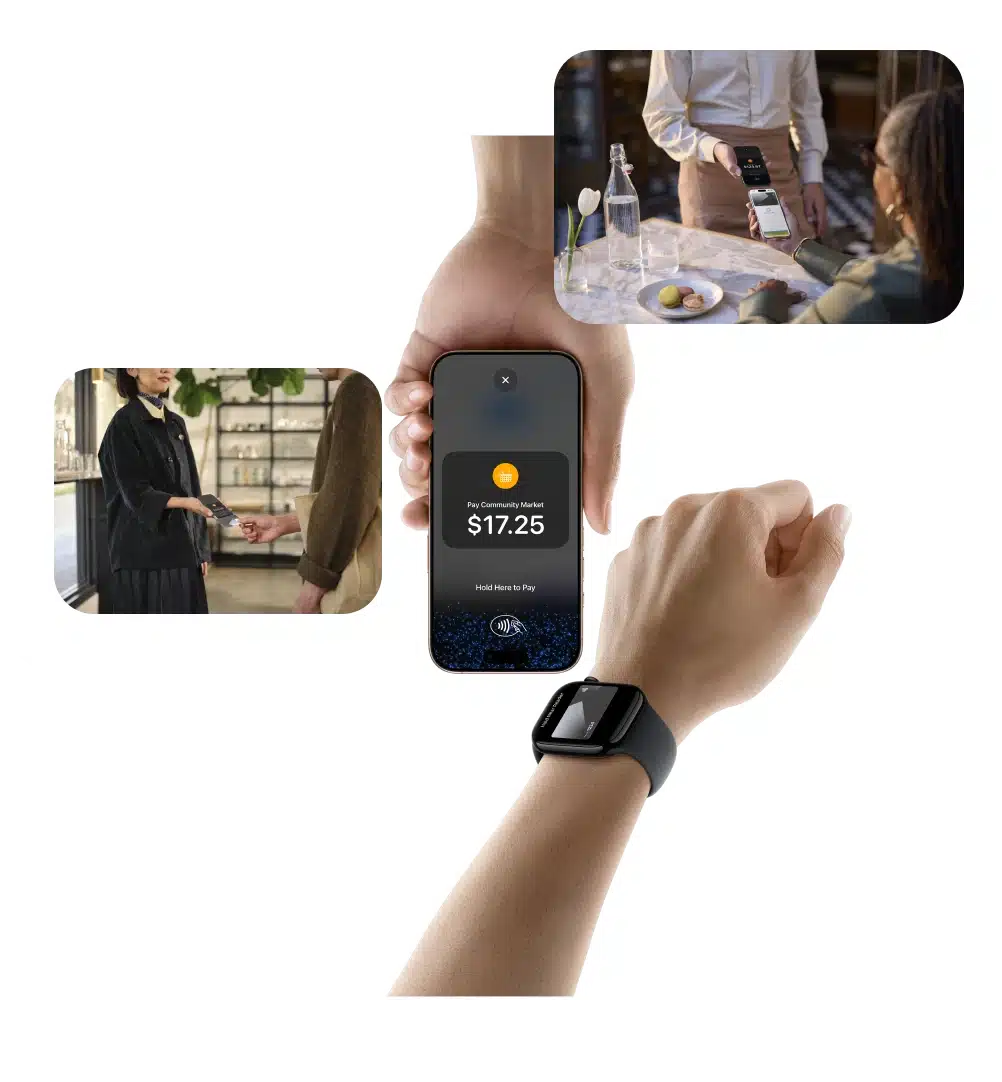 ARISE Tap to Pay on iPhone demonstrating secure contactless payments using smartphones and smartwatches.